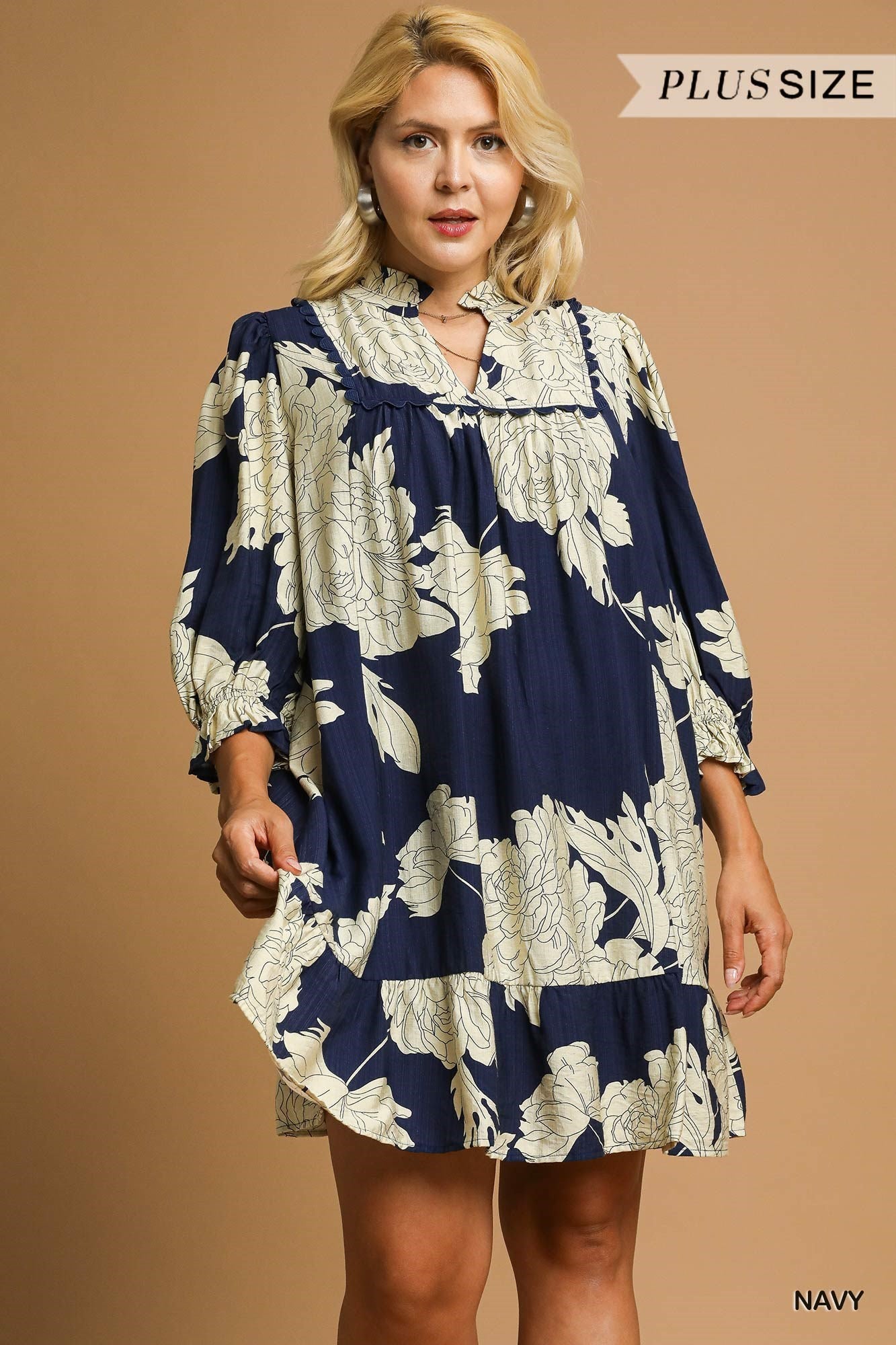 flowy floral babydoll dress navy