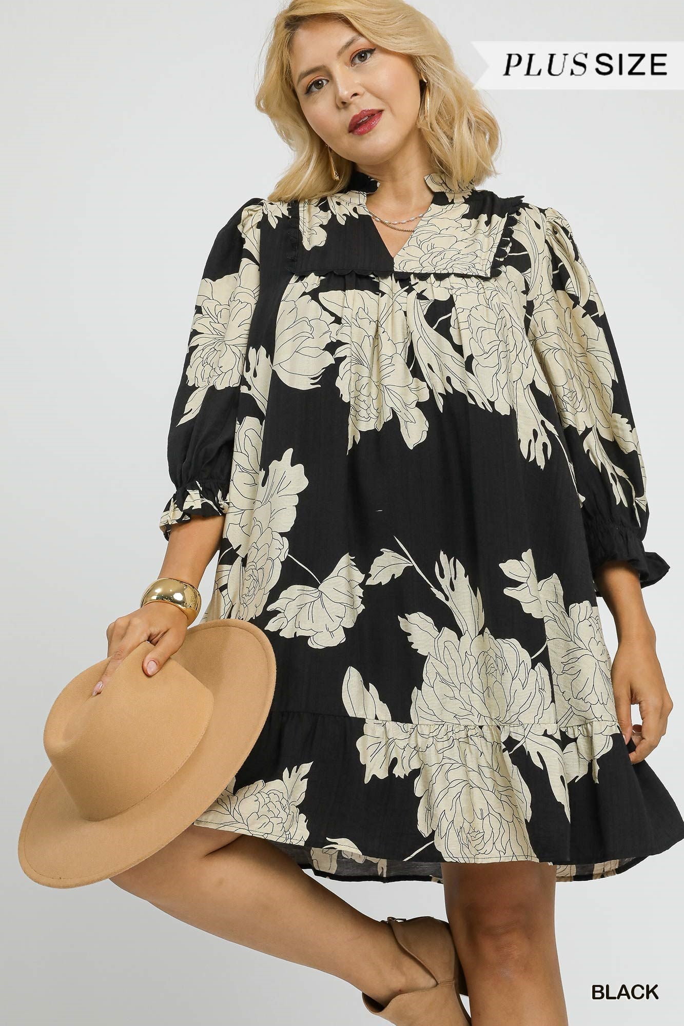 flowy floral babydoll dress black