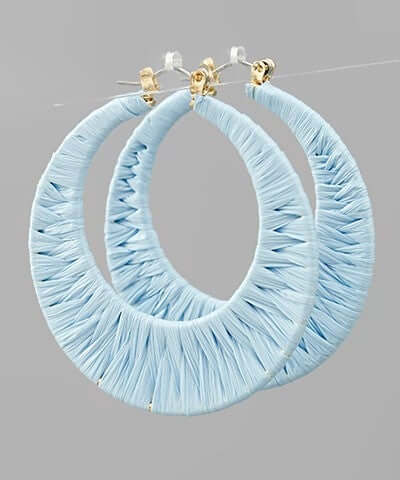 Raffia Wrapped Crescent Hoops Light Blue