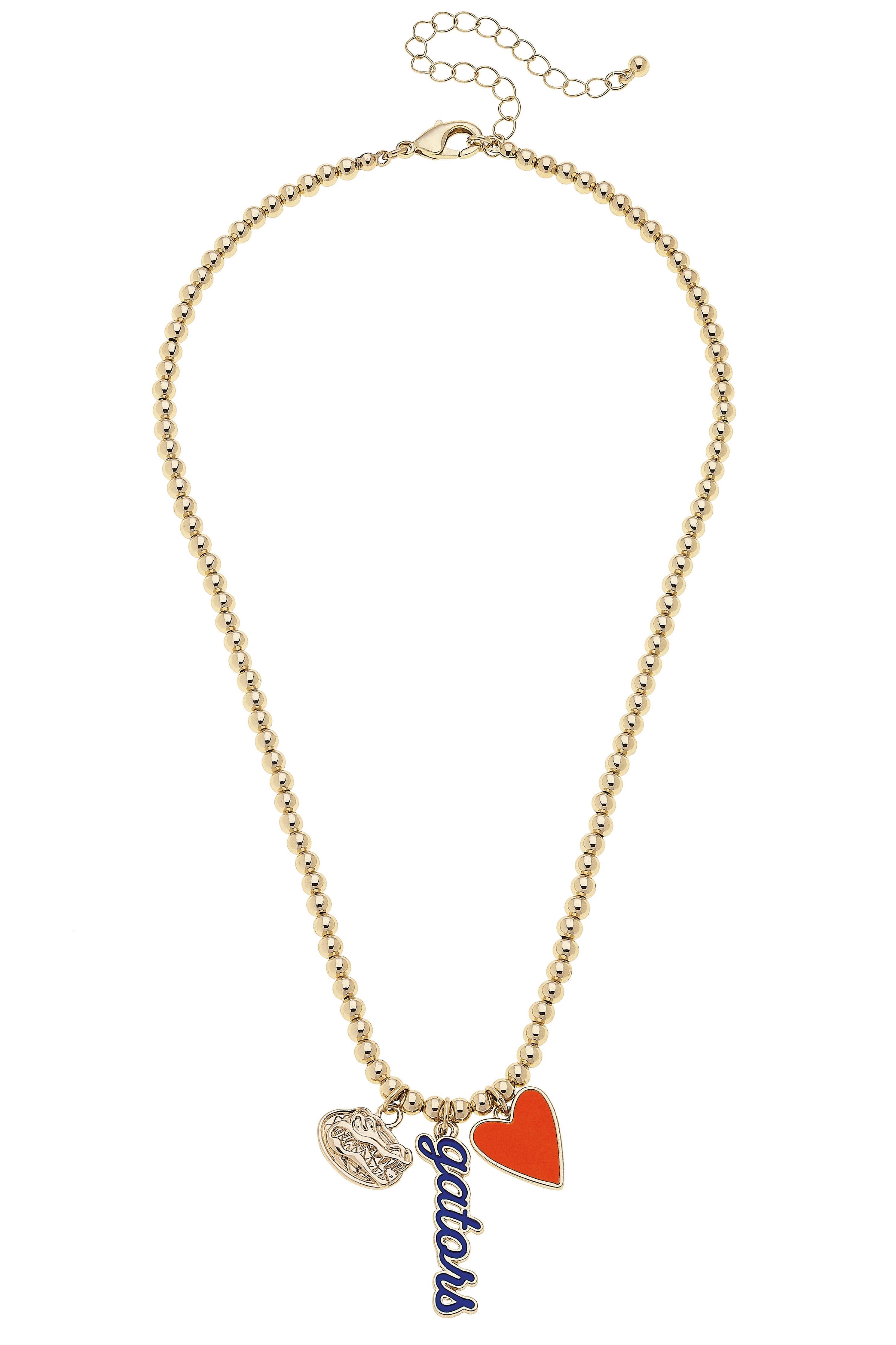 Florida Gators Ball Bead Charm Necklace in Shiny Gold