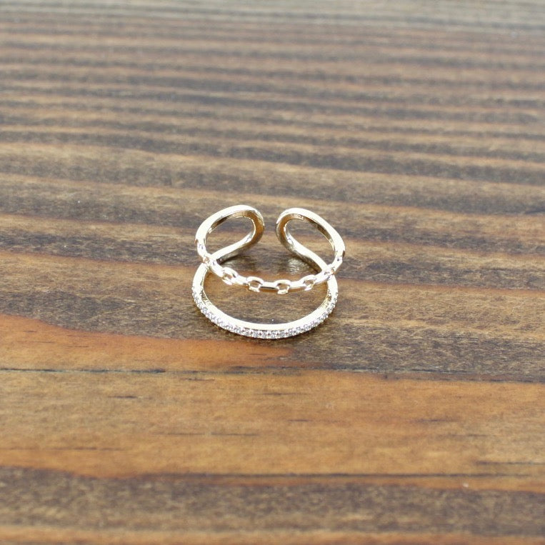Link and Rhinestone Adjustable Ring