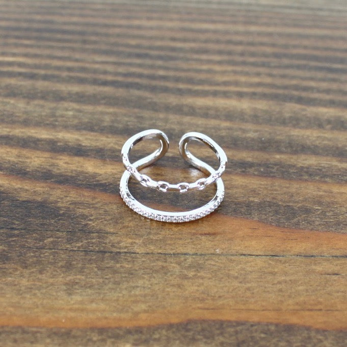 Link and Rhinestone Adjustable Ring