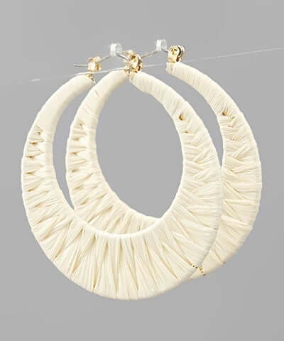 Raffia Wrapped Crescent Hoops Ivory