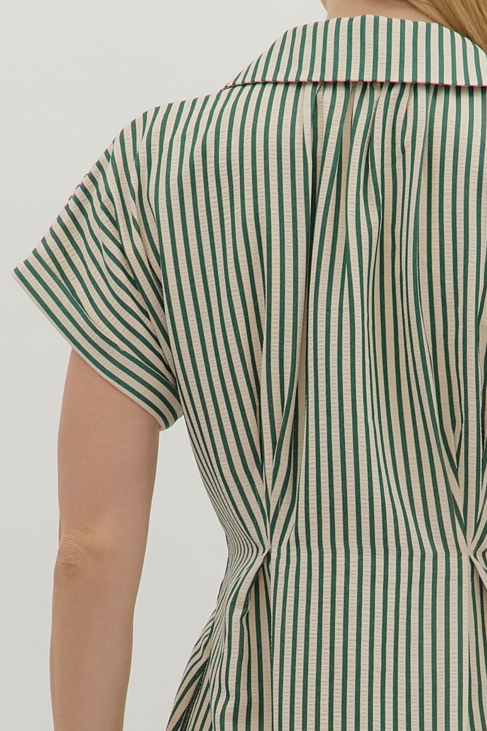 green and white striped midi dress