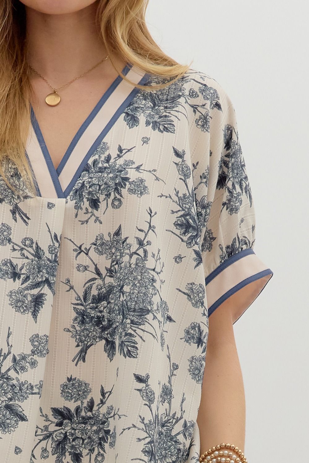 blue floral oversized pullover blouse