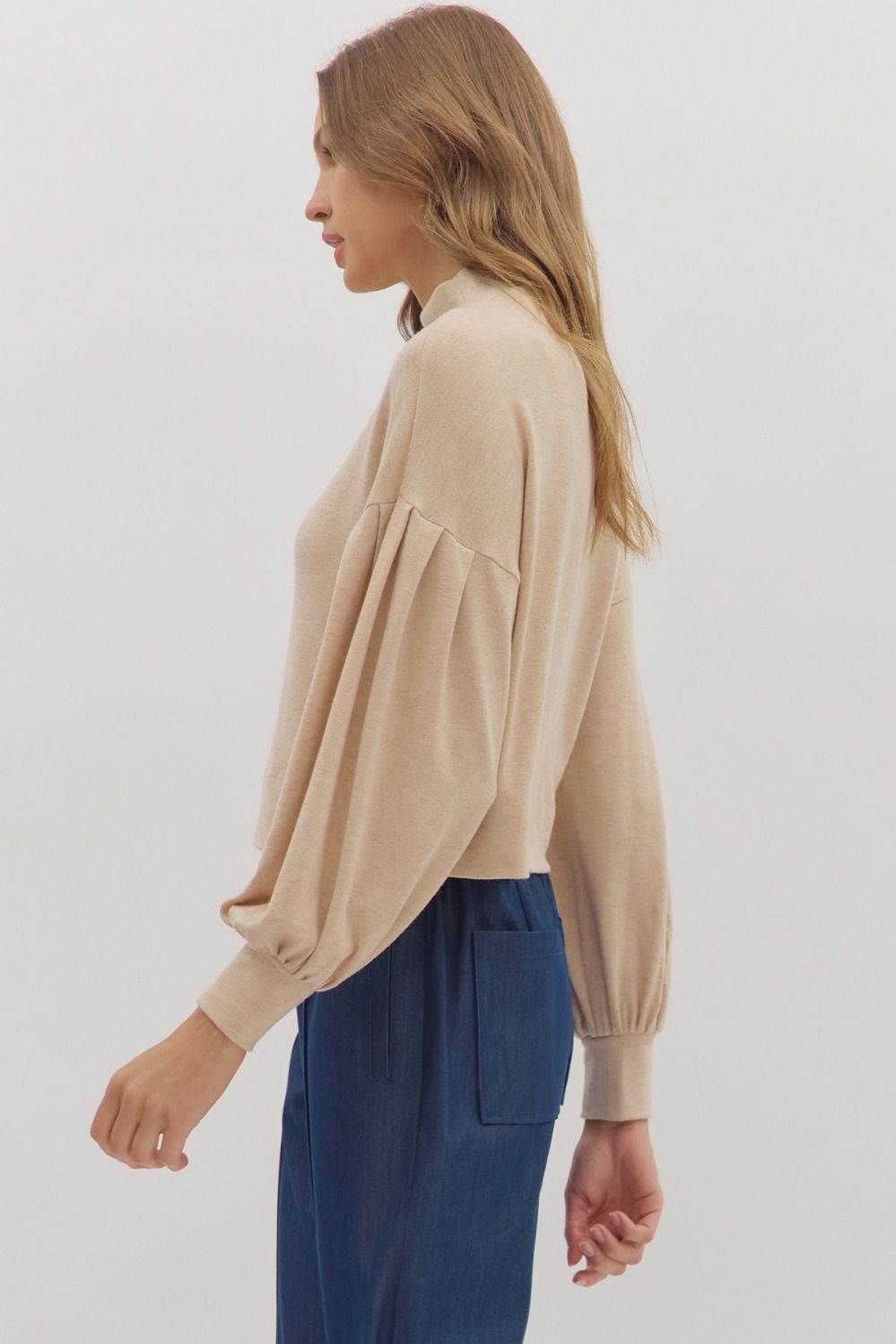 beige mock neck sweater top