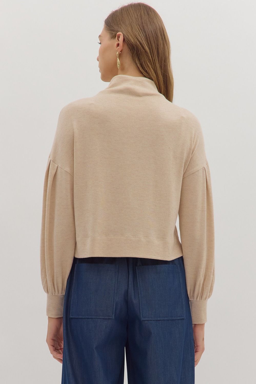 beige mock neck sweater top