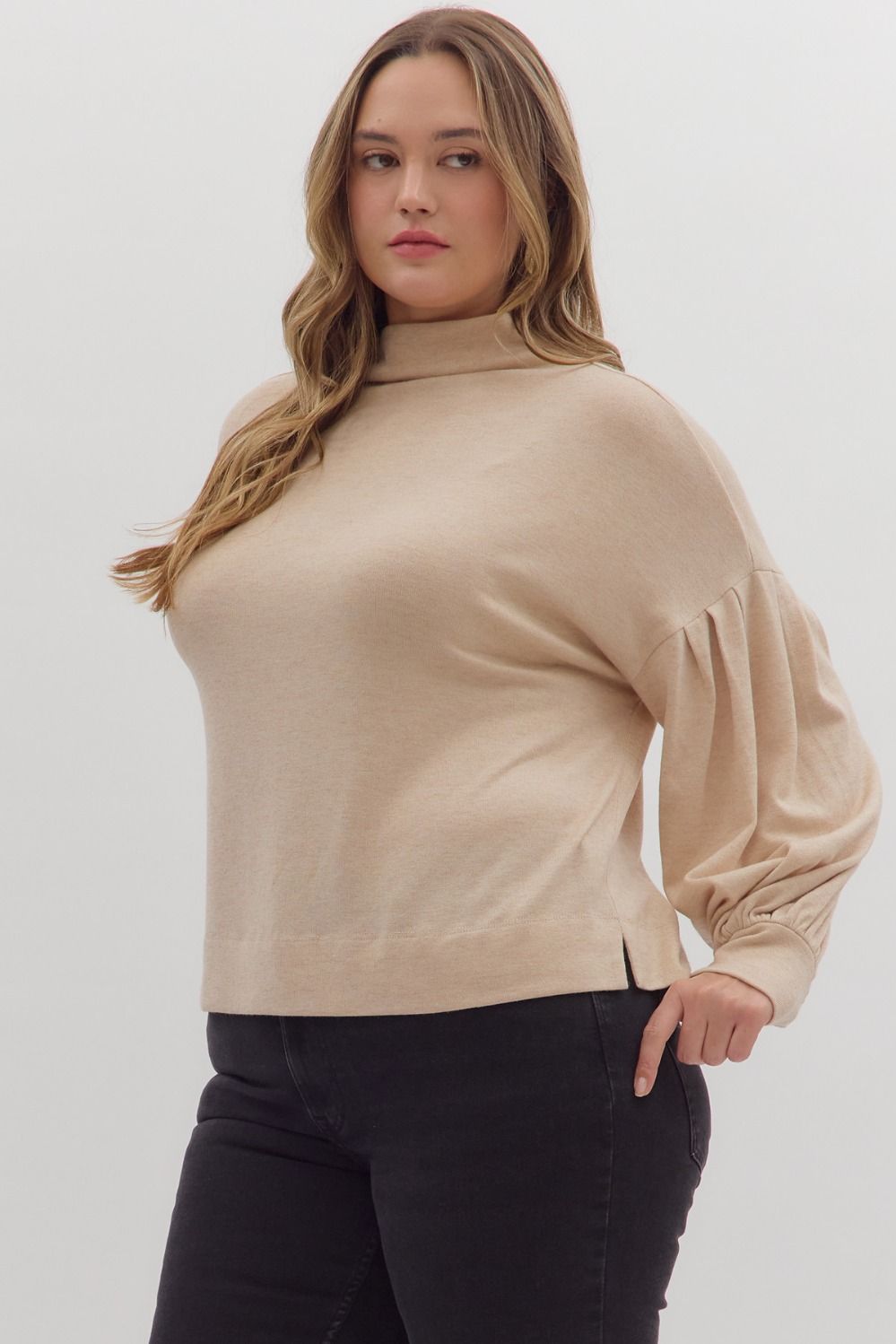 beige mock neck sweater top