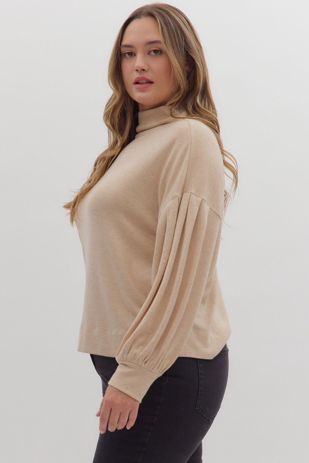 beige mock neck sweater top