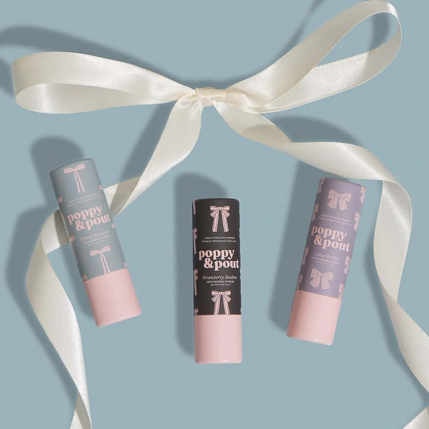 Poppy & Pout Coquette Lip Balm Trio + Kaxi Hair Bow Gift Set