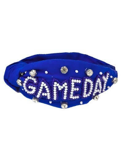 Game Day Beaded Headband Blue and White