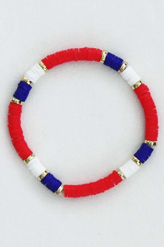 Americana Patriotic Red White Blue Bead Bracelet