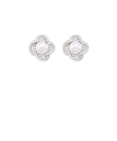 CZ Pearl Halo Stud Earrings