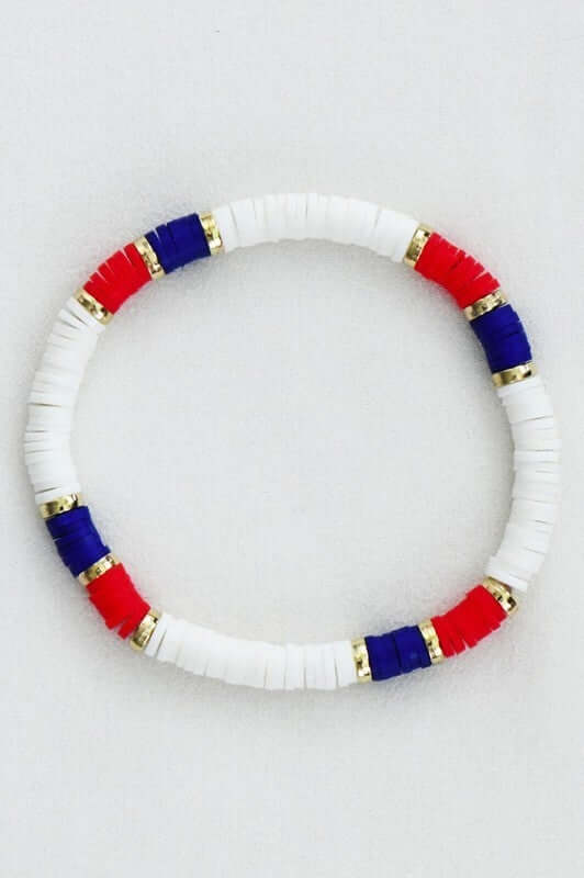 Americana Patriotic Red White Blue Bead Bracelet
