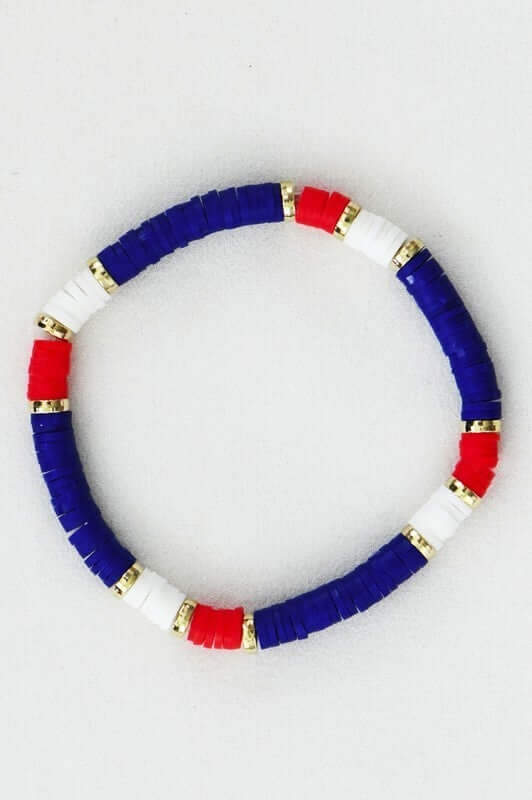 Americana Patriotic Red White Blue Bead Bracelet
