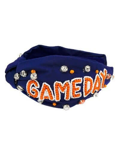 Game Day Beaded Headband Navy and orange