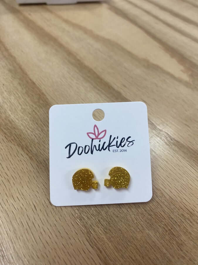 Glitter Football Helmet Earring Gold