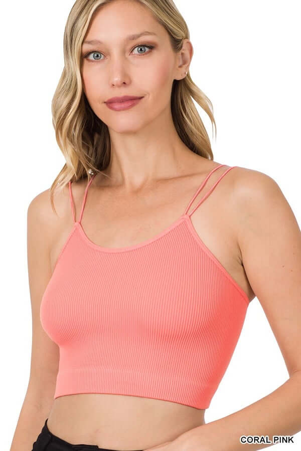 Jada Ribbed Brami Coral Pink