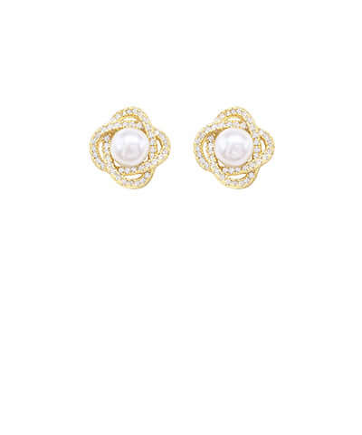 CZ Pearl Halo Stud Earrings