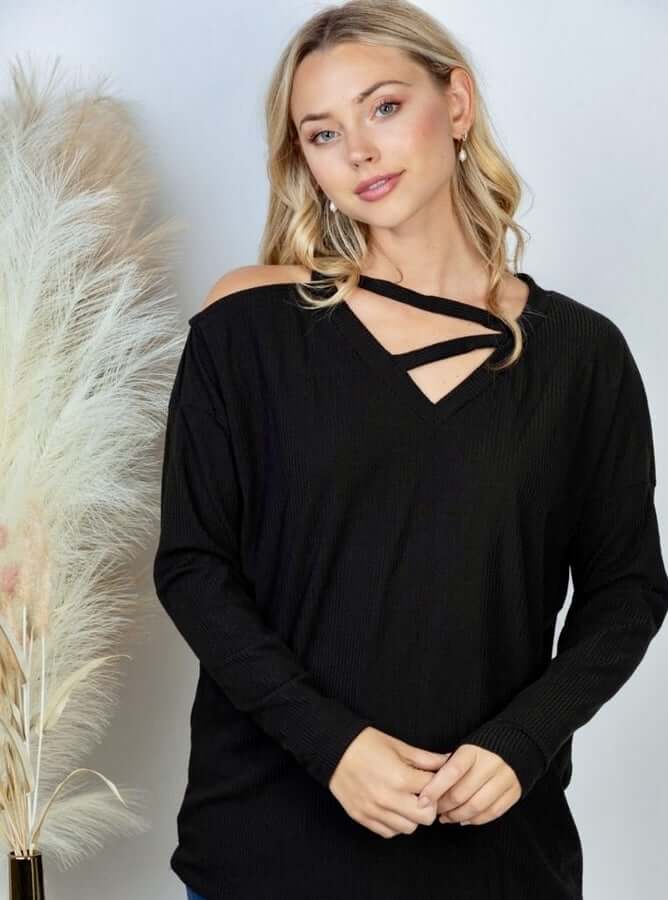 Long Sleeve Shoulder Cut Out
