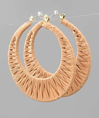 Raffia Wrapped Crescent Hoops Dark beige