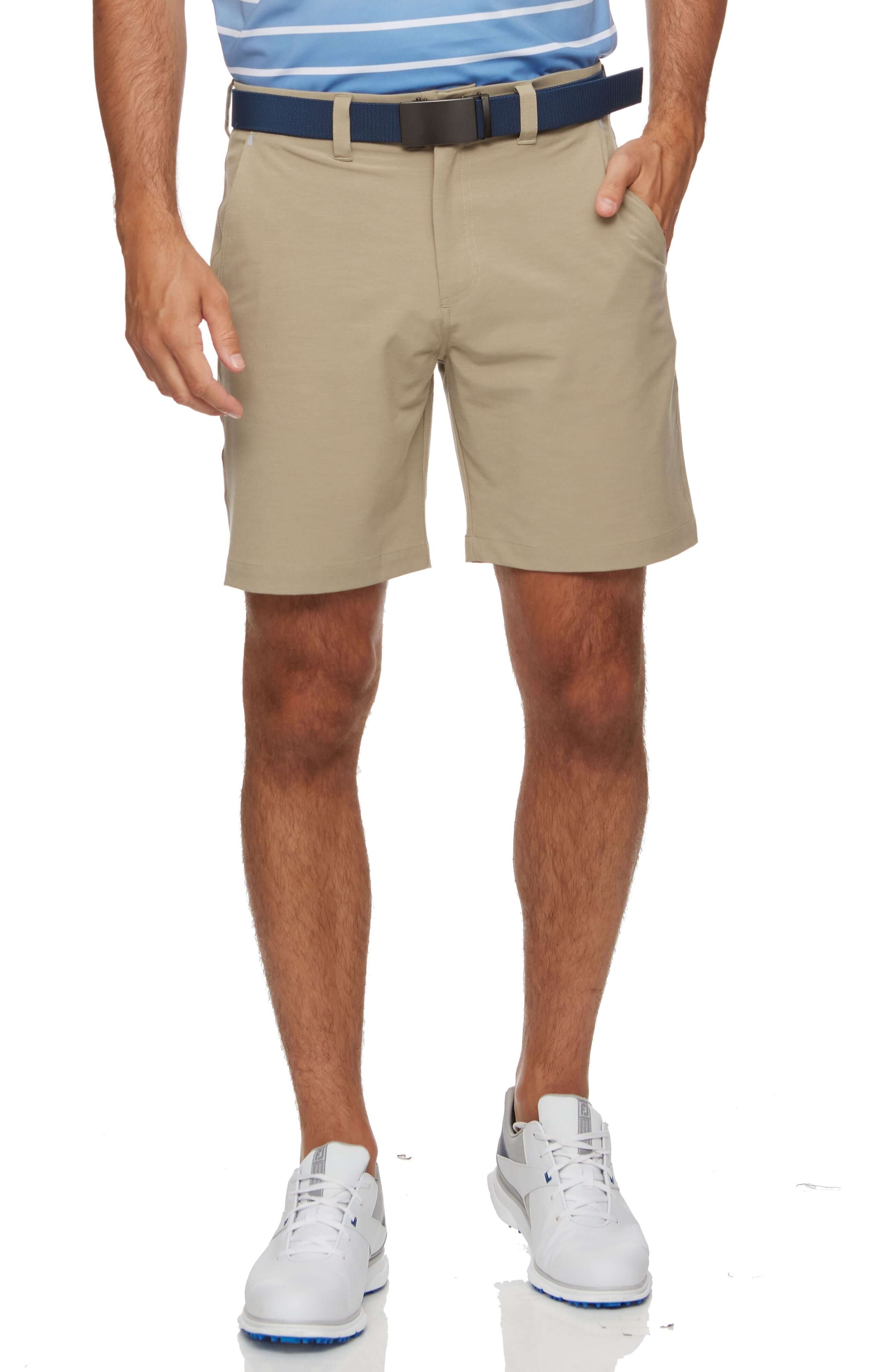 Khaki Regular rise; straight leg opening short with UPF protection