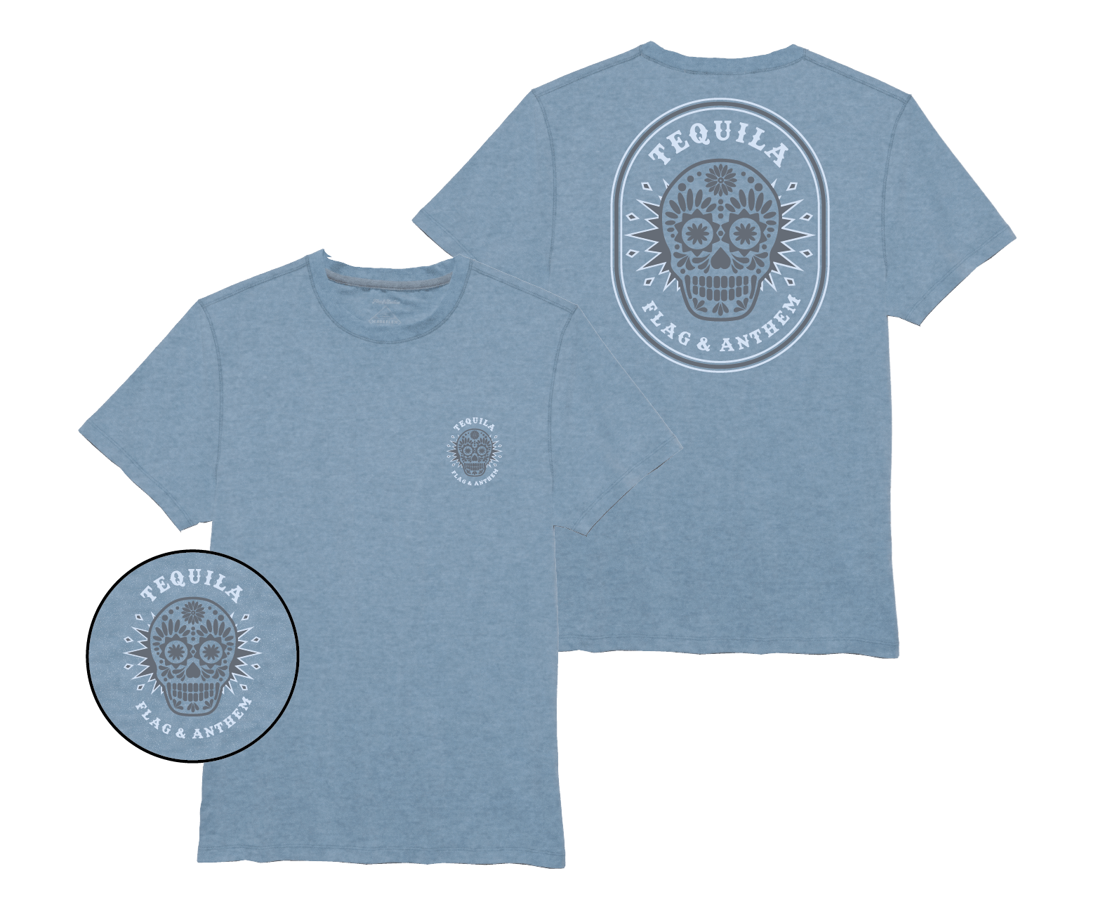 Blue Spiked Sugar Skull Tequila Performance Tee
