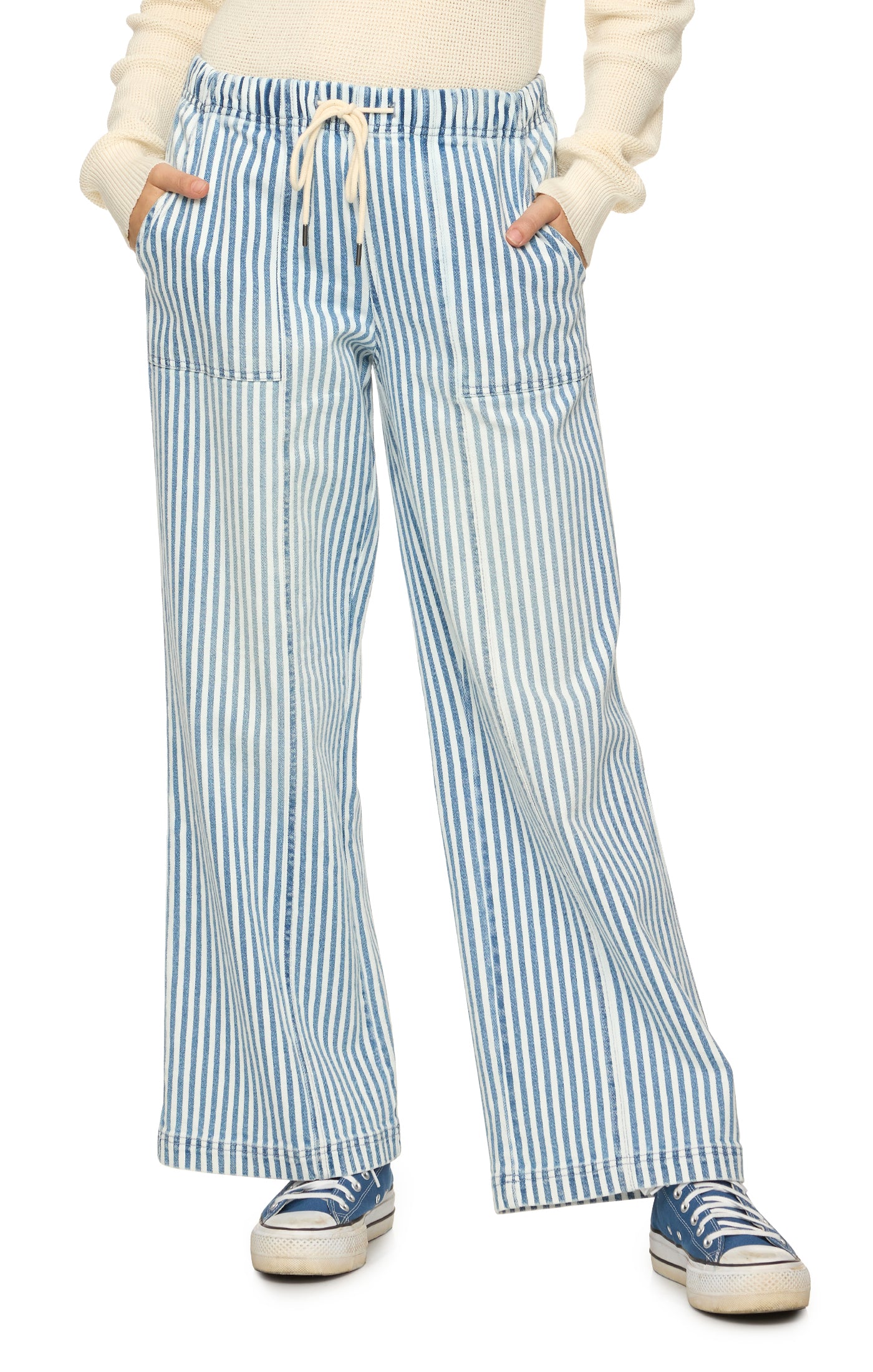 Wide Leg Pull On Pant blue striped
