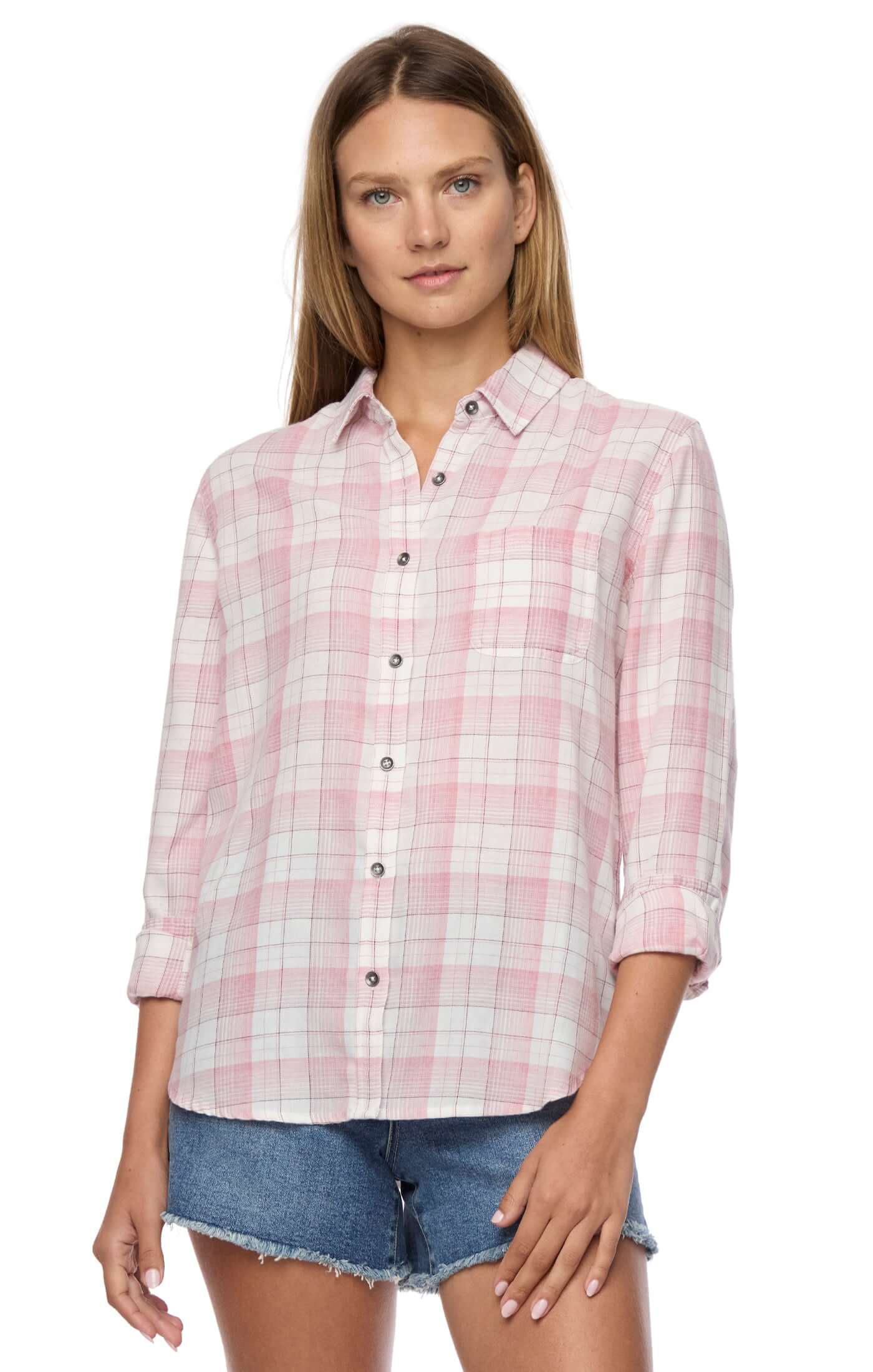 Harper Woven Burn Out Button Down Pink