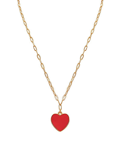 Epoxy Red Heart Pendant Necklace