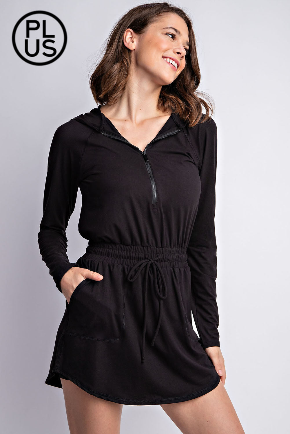 Plus Size Butter Long Sleeve Romper With Hoodie