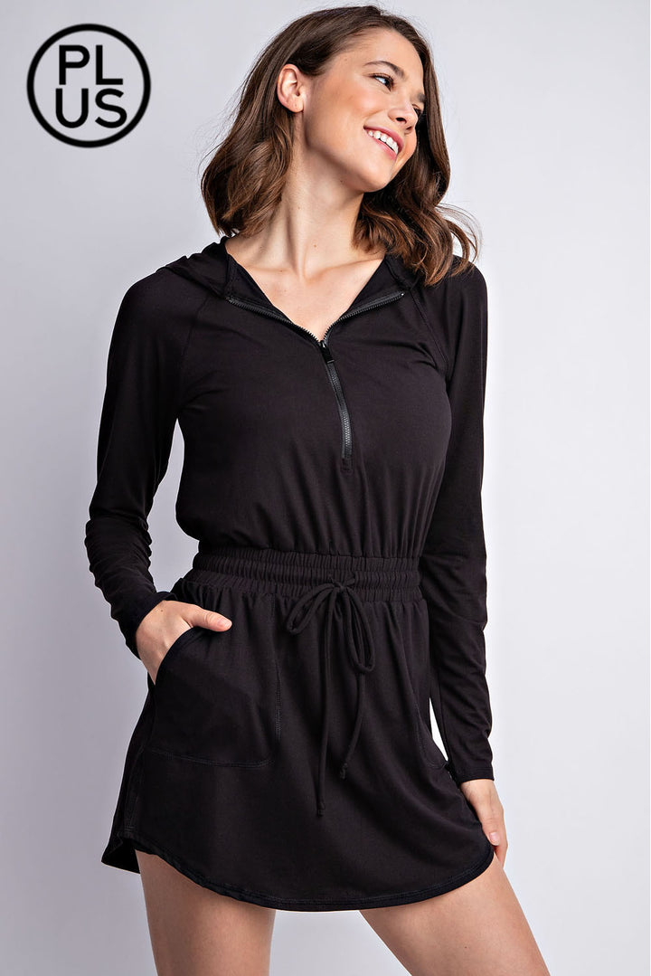Plus Size Butter Long Sleeve Romper With Hoodie