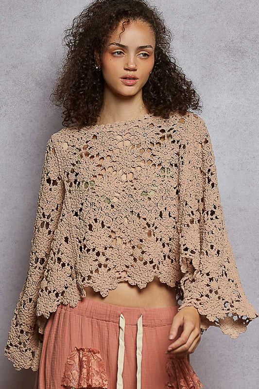 Crochet Oversized Flare Sleeve Top