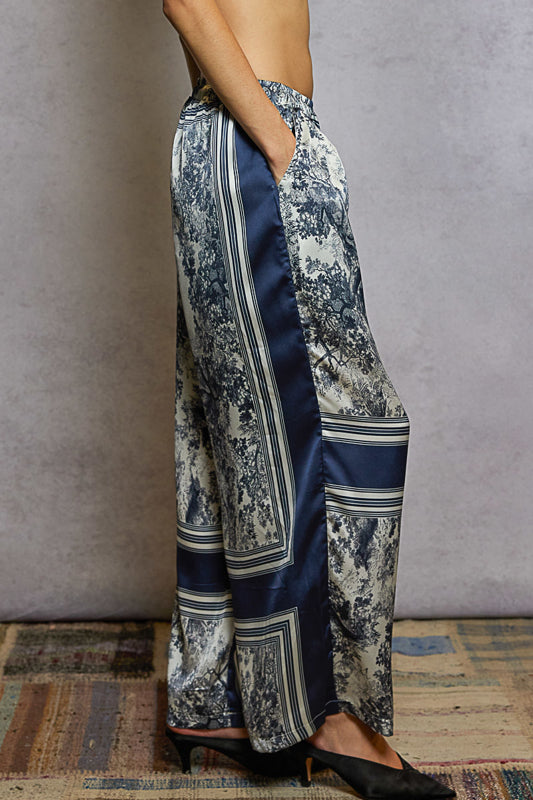 blue patterned longsleeve blouse and pant set 