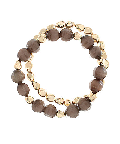2 Row Geo Bead & Metal Bracelet Brown/Gold