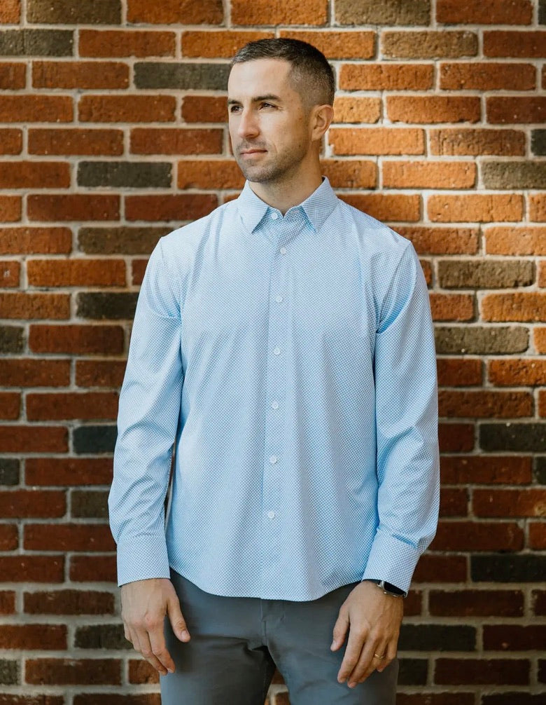Blue/White No Tuck Long Sleeve Shirt