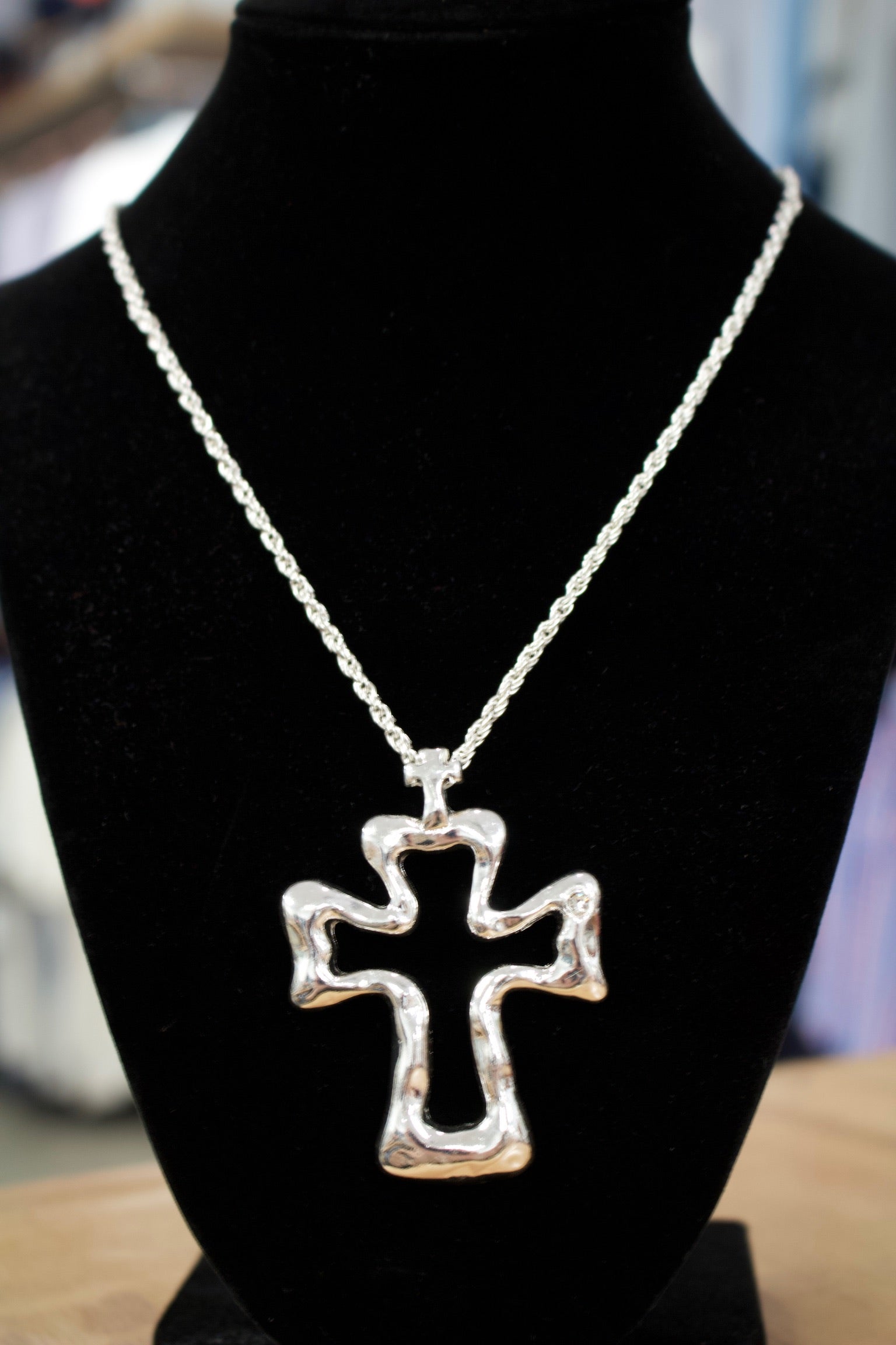 Silver Hallow Cross Necklace