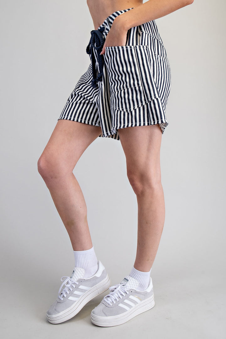 Mineral Washed Rope Belt Striped Shorts