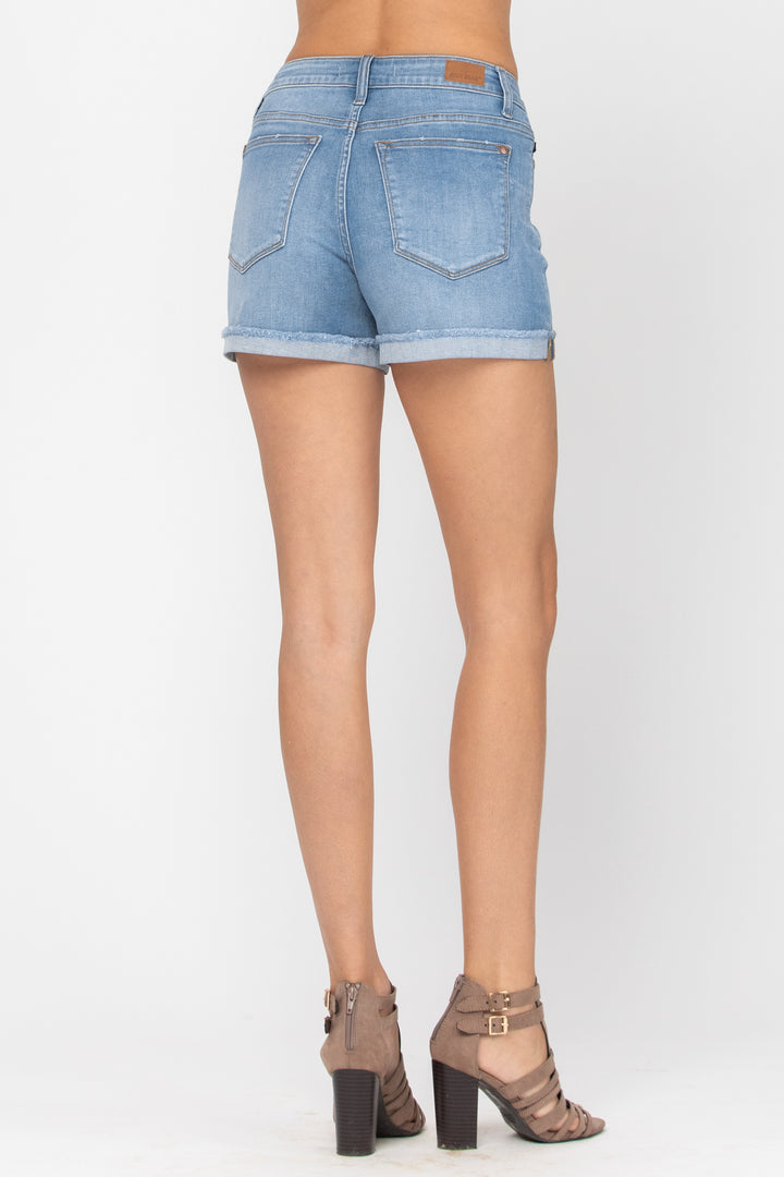 Judy Blue Mid Rise Light Washed Cuffed Hem Short