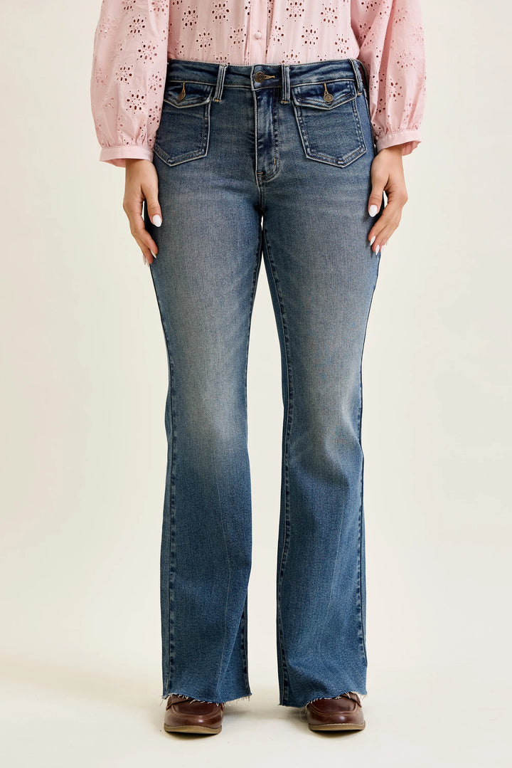 Judy Blue Mid Rise Flare with Front Flap Pockets