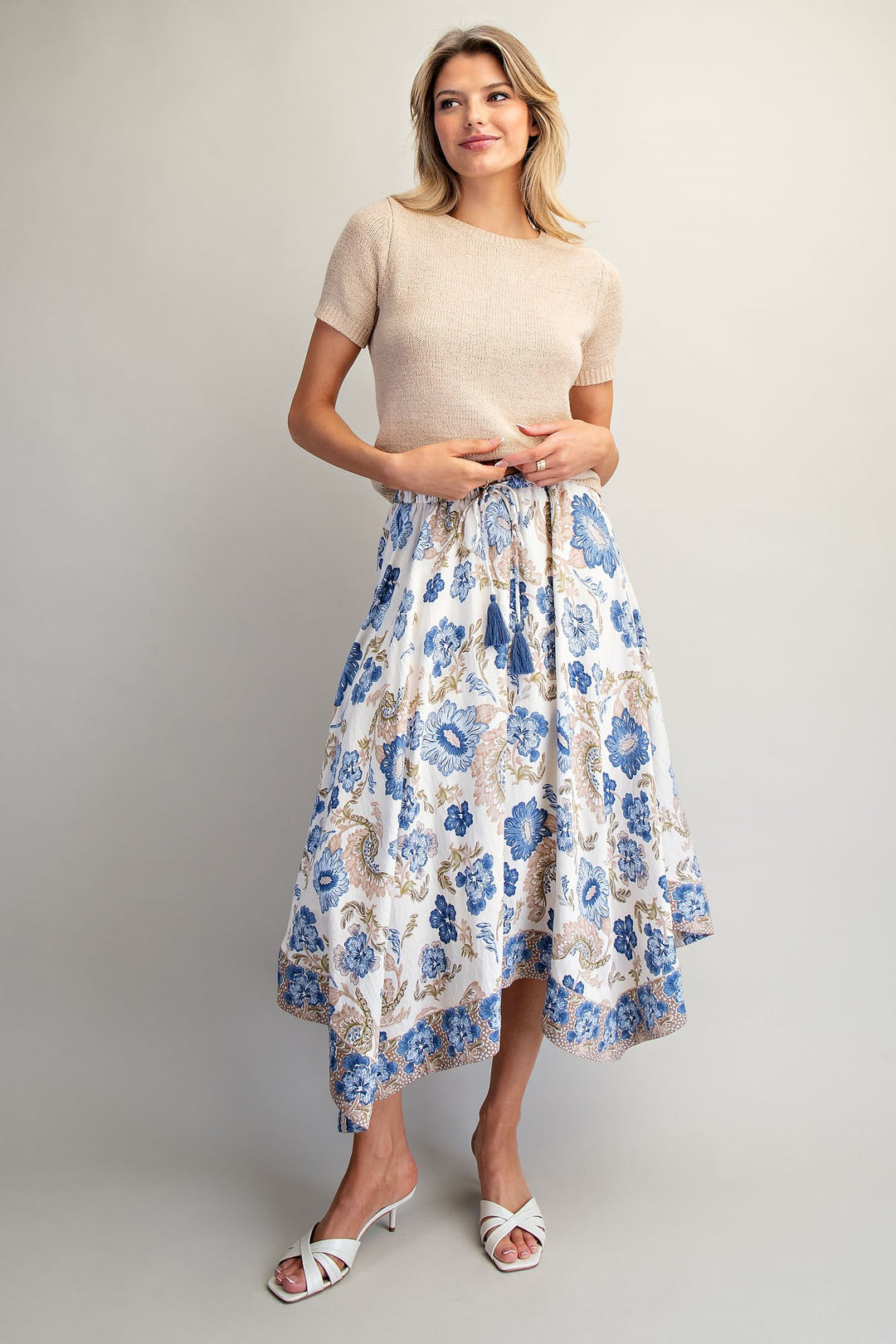 Floral Print Handkerchief Hem Midi Skirt