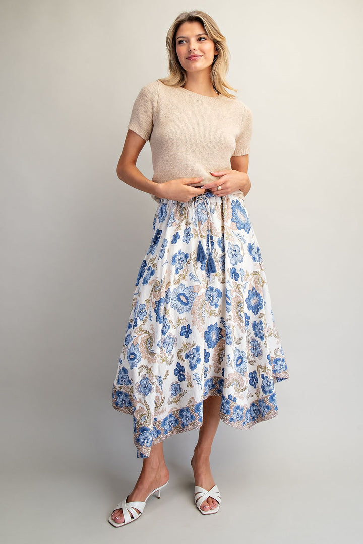Floral Print Handkerchief Hem Midi Skirt