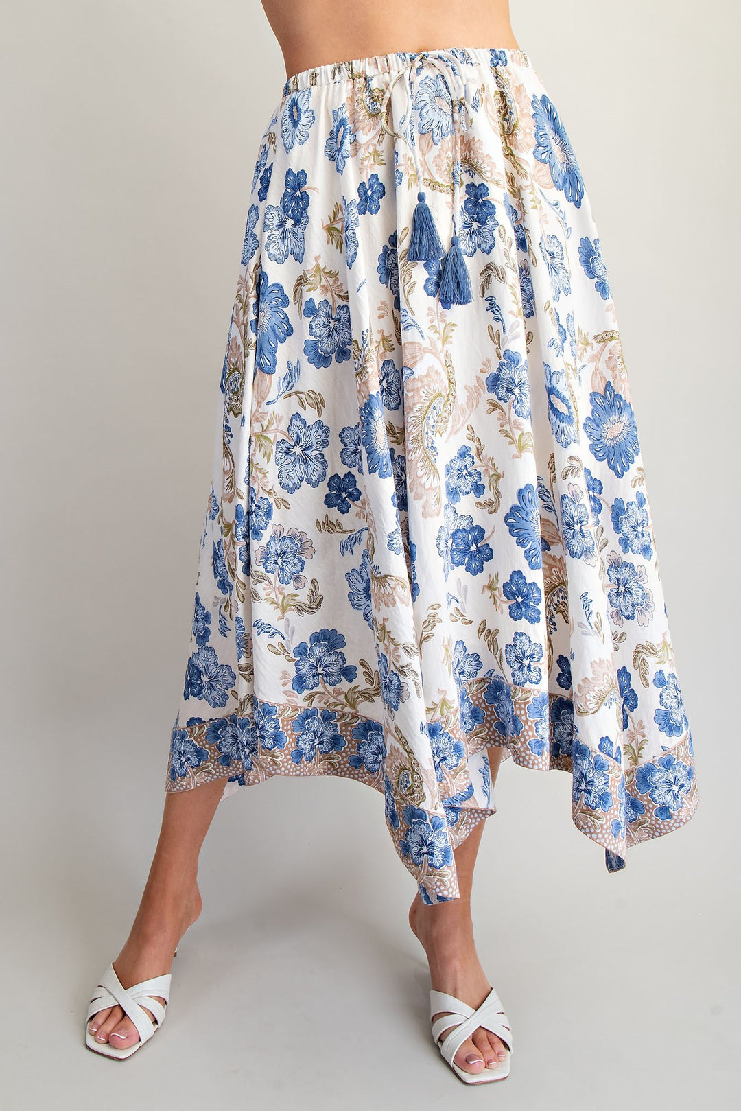 Floral Print Handkerchief Hem Midi Skirt