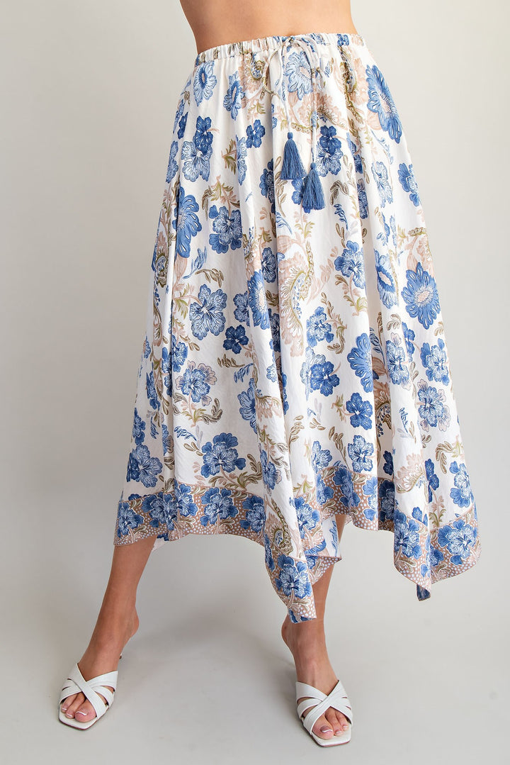 Floral Print Handkerchief Hem Midi Skirt