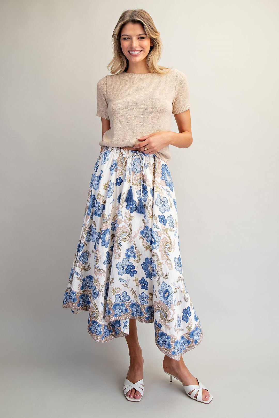 Floral Print Handkerchief Hem Midi Skirt