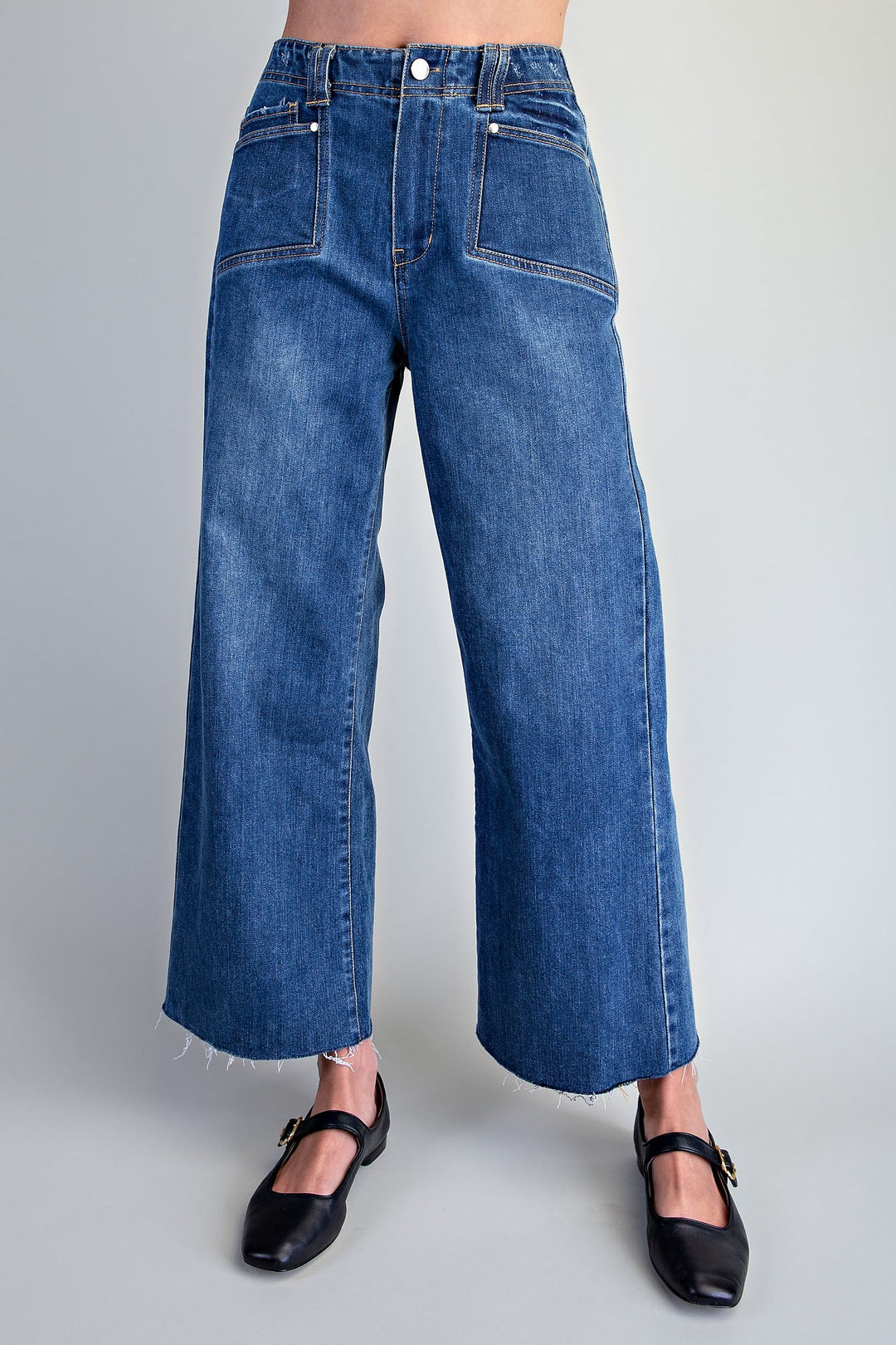 Frayed Hem Patch Pocket Pants