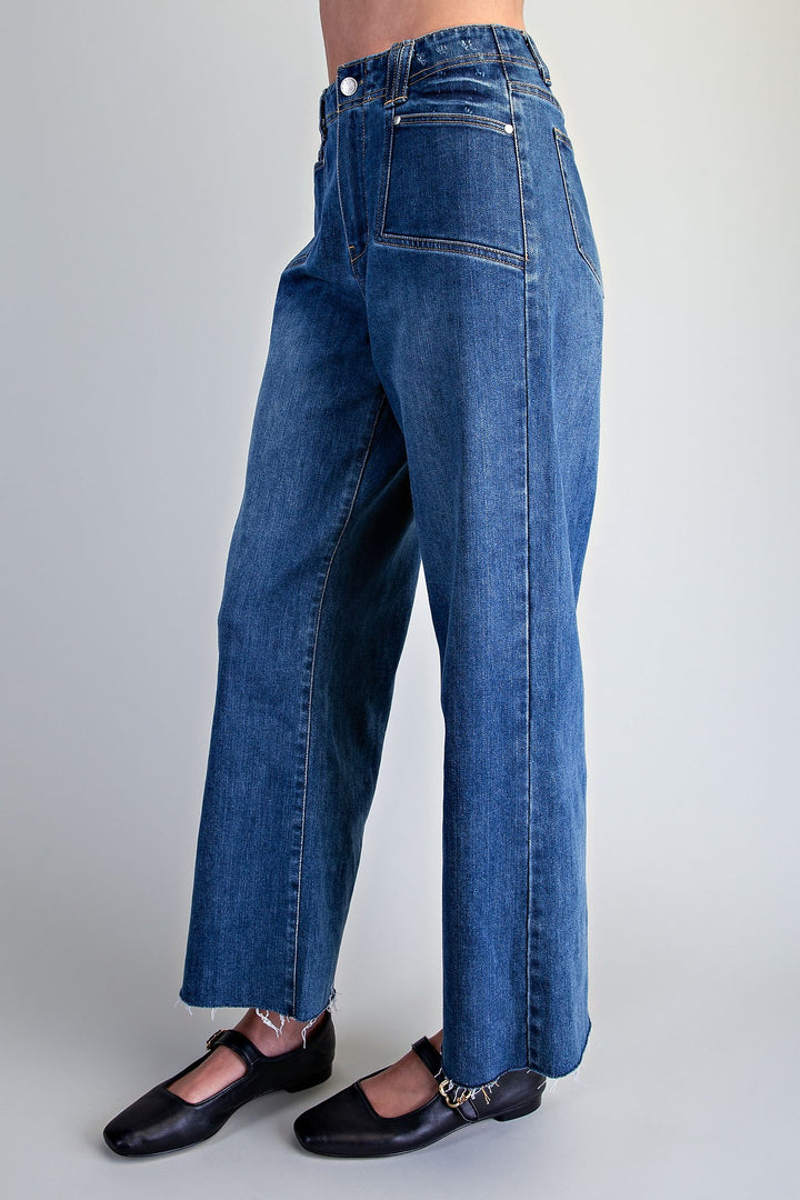 Frayed Hem Patch Pocket Pants