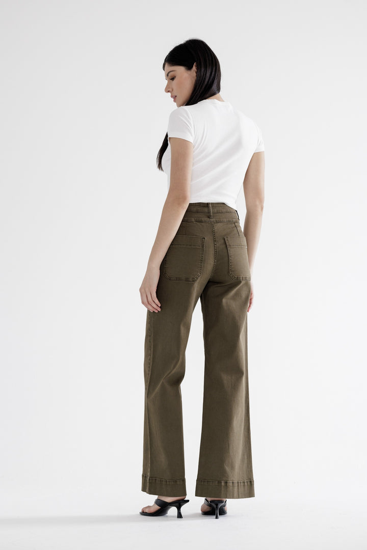 Super High Double Waistband Wide Leg Fern Green