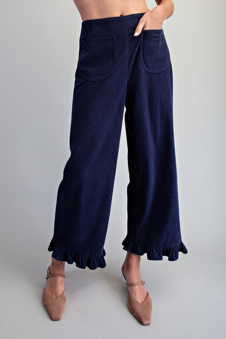 Corduroy Ruffle Hem Wide Leg Pants