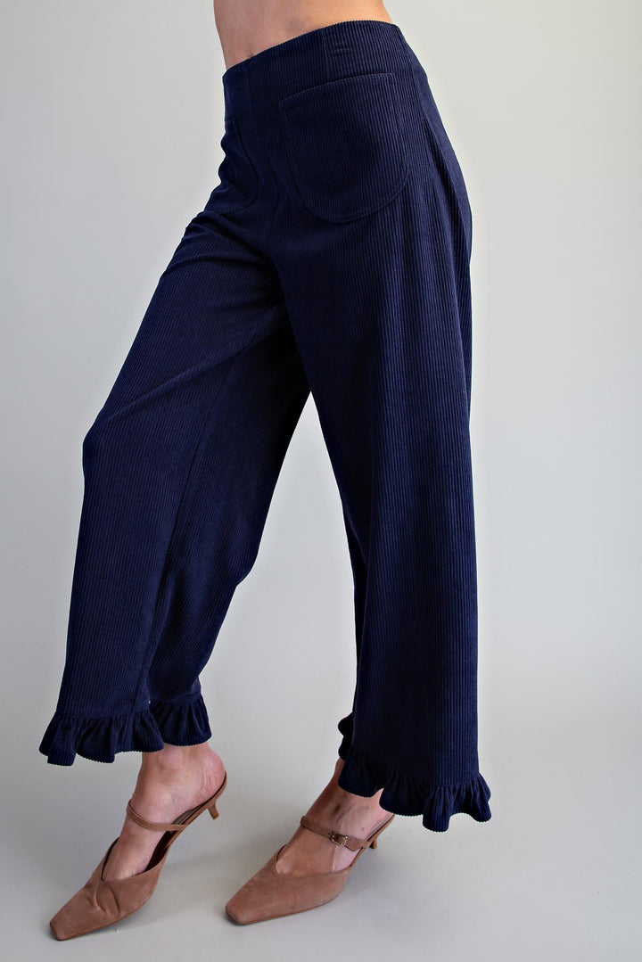 Corduroy Ruffle Hem Wide Leg Pants